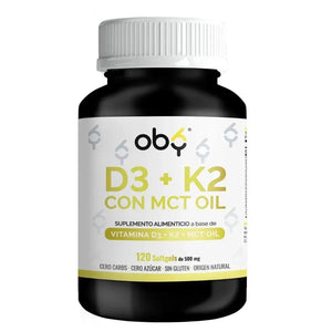 OBY Vitamina D3 + K2 con MCT Oil | 120 Cápsulas (Softgels) oby.mx