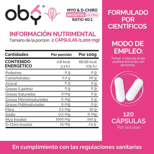 Oby | Myo y D-Chiro Inositol Ratio 40:1 | 120 cápsulas oby.mx