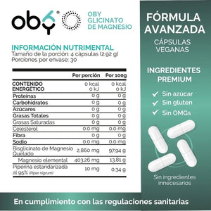Glicinato De Magnesio | Bisglicinato Mineral Quelado + Piperina | Vitaminas Mujer y Hombre | 120 Capsulas oby.mx