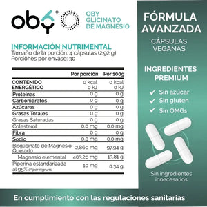 Glicinato De Magnesio | Bisglicinato Mineral Quelado + Piperina | Vitaminas Mujer y Hombre | 120 Capsulas oby.mx