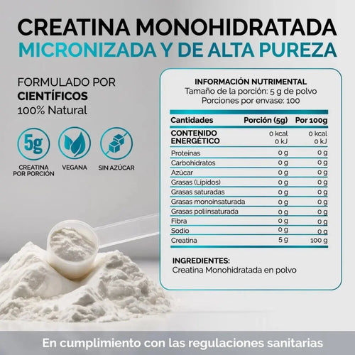 Creatina Monohidratada Micronizada Pura Polvo 500g oby.mx