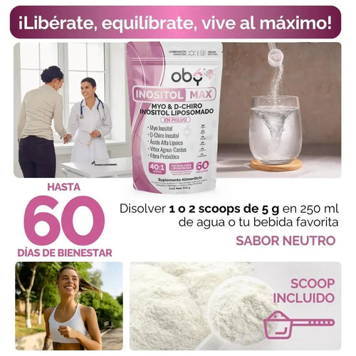 Inositol Max LIPOSOMAL - Myo y D-Chiro Inositol Ratio 40:1 + Vitex Agnus Castus + Acido Alfa Lipoico + Prebioticos | Polvo oby.mx