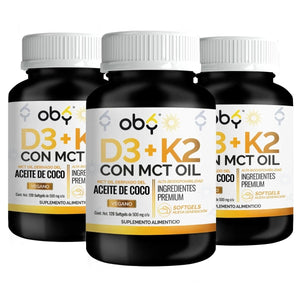 Pack de 3 frascos: Vitamina D3 + K2 con MCT Oil | 120 Softgels Fast Bundle