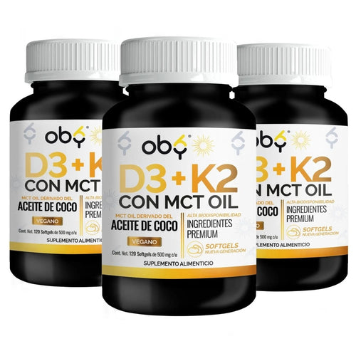 Pack de 3 frascos: Vitamina D3 + K2 con MCT Oil | 120 Softgels Fast Bundle