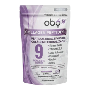 OBY Colageno Hidrolizado Puro Polvo Sin sabor 500 gr | con Acido Hialuronico, Vitaminas, Biotina, Keratina, Resveratrol y Fibra Bambu oby.mx