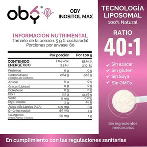 Inositol Max LIPOSOMAL - Myo y D-Chiro Inositol Ratio 40:1 + Vitex Agnus Castus + Acido Alfa Lipoico + Prebioticos | Polvo oby.mx