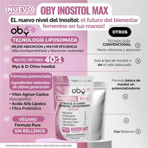 Oby Inositol Max LIPOSOMAL - Myo y D-Chiro Inositol Ratio 40:1 + Vitex Agnus Castus + Acido Alfa Lipoico + Prebioticos | Polvo oby.mx