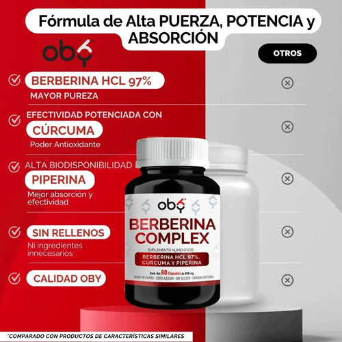 OBY Berberina Pura con Cúrcuma y Pimienta Negra | 60 cápsulas $̶6̶4̶9̶.̶0̶0̶ oby.mx