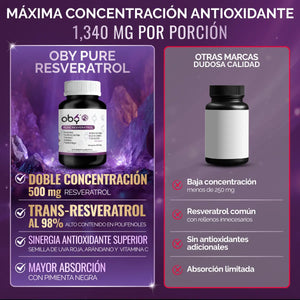 Resveratrol Puro con Semilla de Uva Roja 120 cápsulas oby.mx