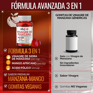 Gomitas de Vinagre de Manzana OBY | Formula 3 en 1 con Mango Africano y Acido Folico | Veganas Sin Azucar | Suplemento Alimenticio | 60 Gomitas oby.mx