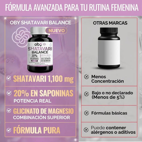 Shatavari 1400 mg con Magnesio Bisglicinato OBY | Extracto Estandarizado 20% Saponinas | 60 Cápsulas oby.mx