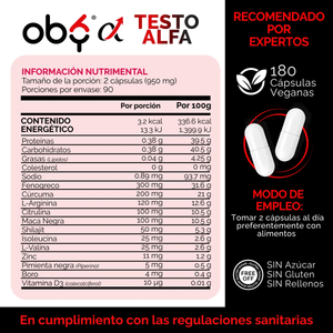 OBY Testo Alfa | Vitaminas hombre con 12 ingredientes | 180 cápsulas oby.mx