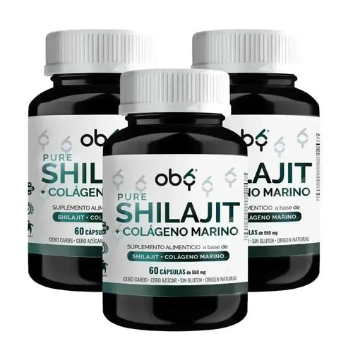 Pack de 3 frascos: OBY Shilajit y Colágeno Marino Hidrolizado Puro Fast Bundle