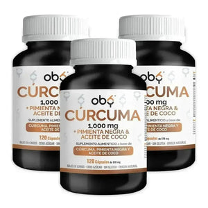 Pack de 3 frascos: OBY Curcuma 1000 mg | Con Pimienta Negra y Aceite de Coco Fast Bundle