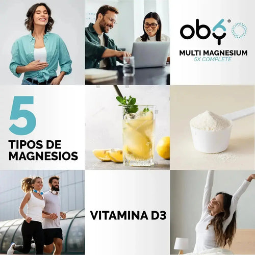 Oby Multi Magnesio Polvo 5X Complete 600 gr | 5 tipos de Magnesios + Vitamina D3 | Citrato y Glicinato oby.mx