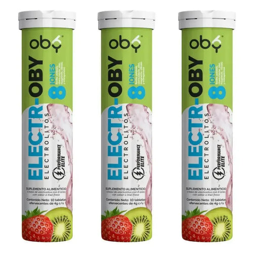 Oby Electrolitos 8 iones | 10 Tabletas efervescentes Sabor Fresa Kiwi | Electroby oby.mx