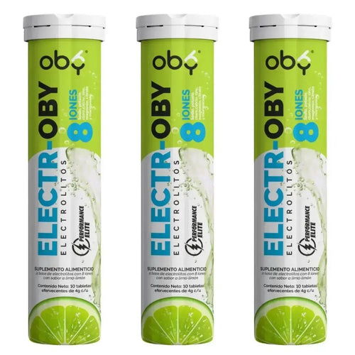 Oby Electrolitos 8 iones | 10 Tabletas efervescentes Sabor Lima Limón | Electroby oby.mx