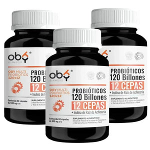 Oby MULTI Probioticos 120 Billones 12 Cepas Diferentes + Prebioticos inulina raiz achicoria + Fibra oby.mx