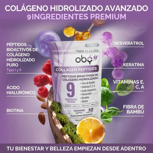 OBY Colageno Hidrolizado Puro Polvo Sin sabor 500 gr | con Acido Hialuronico, Vitaminas, Biotina, Keratina, Resveratrol y Fibra Bambu oby.mx