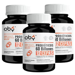 Oby MULTI Probioticos 60 Billones 12 Cepas Diferentes + Prebioticos inulina raiz achicoria + Fibra oby.mx