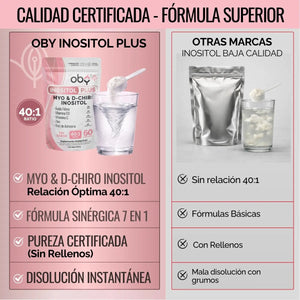 Oby Inositol Plus Myo y D-Chiro Inositol Ratio 40:1 + Acido Folico, Prebioticos, Vitaminas y Zinc | Polvo Sin Sabor oby.mx