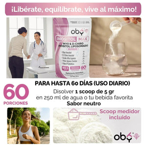 Oby Inositol Max LIPOSOMAL - Myo y D-Chiro Inositol Ratio 40:1 + Vitex Agnus Castus + Acido Alfa Lipoico + Prebioticos | Polvo oby.mx