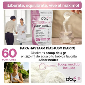 Oby Inositol Max LIPOSOMAL - Myo y D-Chiro Inositol Ratio 40:1 + Vitex Agnus Castus + Acido Alfa Lipoico + Prebioticos | Polvo oby.mx