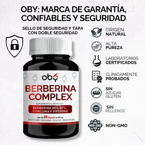 OBY Berberina Pura con Cúrcuma y Pimienta Negra | 60 cápsulas $̶6̶4̶9̶.̶0̶0̶ oby.mx