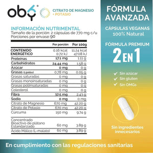 *Citrato de Magnesio + Citrato de Potasio (180 cápsulas) oby.mx