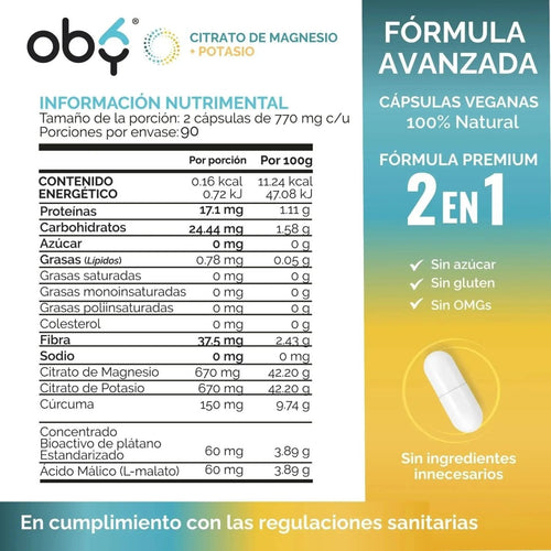 *Citrato de Magnesio + Citrato de Potasio (180 cápsulas) oby.mx