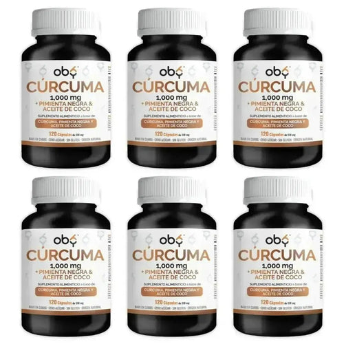 Pack de 6 frascos: OBY Curcuma 1000 mg | Con Pimienta Negra y Aceite de Coco Fast Bundle