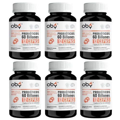 Oby MULTI Probioticos 60 Billones 12 Cepas Diferentes + Prebioticos inulina raiz achicoria + Fibra oby.mx