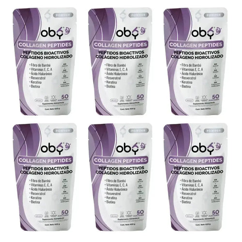 Colageno Hidrolizado Puro, Acido Hialuronico, Vitaminas, Biotina, Keratina, Resveratrol, Fibra Bambu | OBY Collagen Peptides Polvo oby.mx