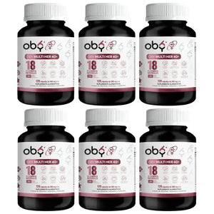 OBY MULTI HER +40 AÑOS. Multivitaminico MUJER, 18 ingredientes: Isoflavonas de Soya, Onagra, Ñame, Vitaminas y Minerales. 120 caps. MENO & PRE-MENO oby.mx