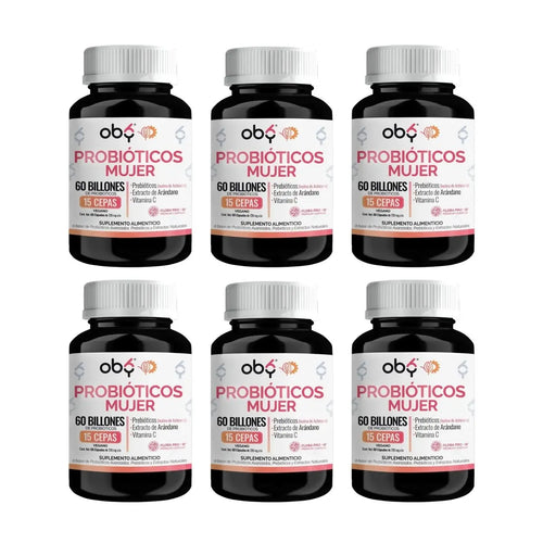 Pack de 6 frascos: Probióticos Femeninos | 60 Billones 15 Cepas + Prebióticos | Probióticos Mujer oby.mx