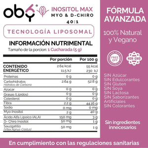 Oby Inositol Max LIPOSOMAL - Myo y D-Chiro Inositol Ratio 40:1 + Vitex Agnus Castus + Acido Alfa Lipoico + Prebioticos | Polvo oby.mx