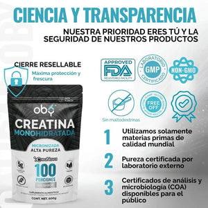 Creatina Monohidratada Micronizada Pura Polvo 500g oby.mx