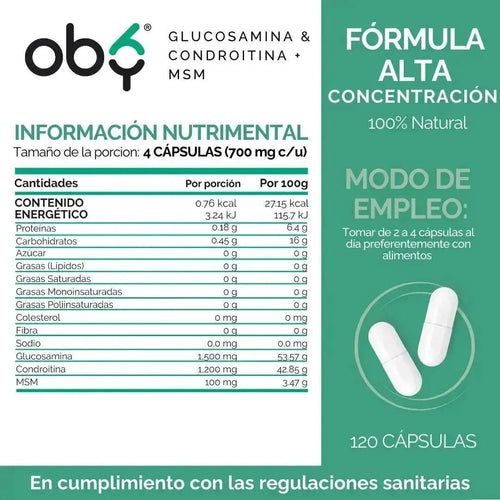OBY Glucosamina, Condroitina + MSM | 120 cápsulas $̶6̶5̶9̶.̶0̶0̶ oby.mx