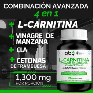OBY L Carnitina con Vinagre de manzana, CLA y cetonas | 120 Cápsulas $̶5̶4̶9̶.̶0̶0̶ oby.mx