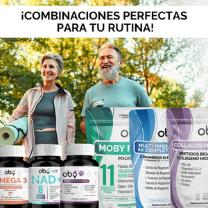 Moby Flex Colageno Hidrolizado Blend (Tipo I, II ,III y marino) + Glucosamina y Condroitina | fortalecido Calcio, Zinc, Vitamina D3 y C | 11 Ingredientes Naturales | Alta Biodisponibilidad | 500g Sin Sabor oby.mx