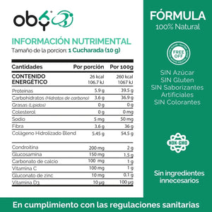 Moby Flex Colageno Hidrolizado Blend (Tipo I, II ,III y marino) + Glucosamina y Condroitina | fortalecido Calcio, Zinc, Vitamina D3 y C | 11 Ingredientes Naturales | Alta Biodisponibilidad | 500g Sin Sabor oby.mx
