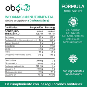 Moby Flex Colageno Hidrolizado Blend (Tipo I, II ,III y marino) + Glucosamina y Condroitina | fortalecido Calcio, Zinc, Vitamina D3 y C | 11 Ingredientes Naturales | Alta Biodisponibilidad | 500g Sin Sabor oby.mx