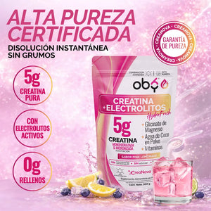 Creatina Monohidratada con Electrolitos | 100% Alta Pureza Micronizada | Glicinato de Magnesio + Vitaminas A, B12, C, D | Suplemento Alimenticio | Oby Pink Lemonade | 30 Porciones oby.mx