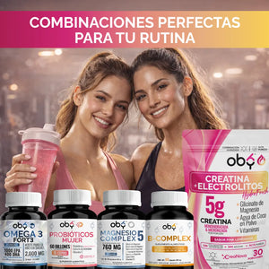 Creatina Monohidratada con Electrolitos | 100% Alta Pureza Micronizada | Glicinato de Magnesio + Vitaminas A, B12, C, D | Suplemento Alimenticio | Oby Pink Lemonade | 30 Porciones oby.mx