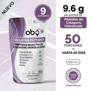 OBY Colageno Hidrolizado Puro Polvo Sin sabor 500 gr | con Acido Hialuronico, Vitaminas, Biotina, Keratina, Resveratrol y Fibra Bambu $̶7̶4̶9̶.̶0̶0̶ oby.mx
