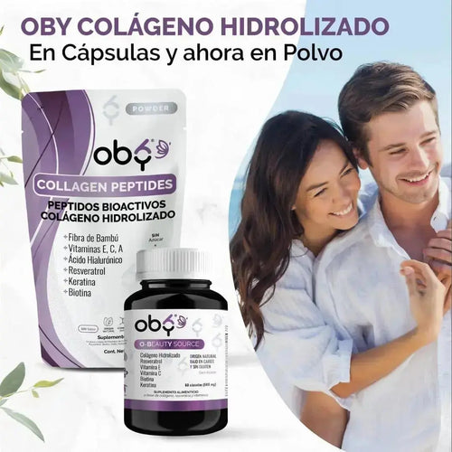 OBY Colageno Hidrolizado Puro Polvo Sin sabor 500 gr | con Acido Hialuronico, Vitaminas, Biotina, Keratina, Resveratrol y Fibra Bambu $̶7̶4̶9̶.̶0̶0̶ oby.mx