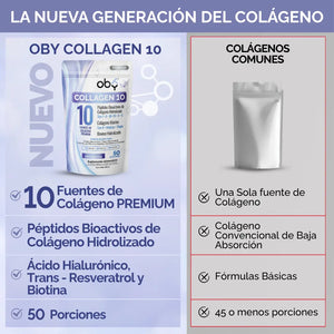 Colageno Hidrolizado 10 Tipos | OBY Collagen 10 Polvo 500g | Frutos Rojos oby.mx