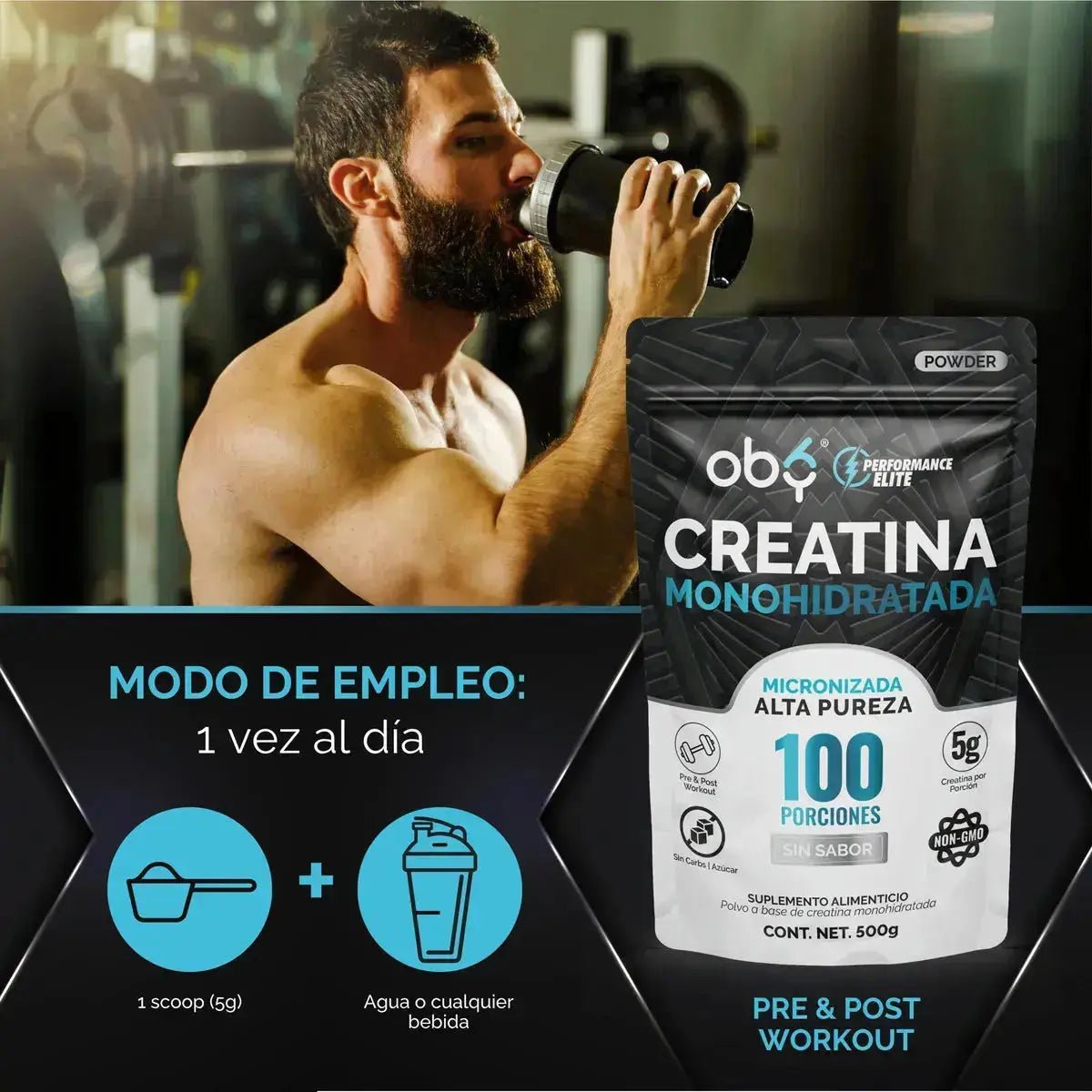Oby Creatina Monohidratada Micronizada Pura Polvo 500g oby.mx