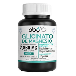 Glicinato De Magnesio | Bisglicinato Mineral Quelado + Piperina | Vitaminas Mujer y Hombre | 120 Capsulas oby.mx