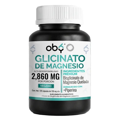 Glicinato De Magnesio | Bisglicinato Mineral Quelado + Piperina | Vitaminas Mujer y Hombre | 120 Capsulas oby.mx